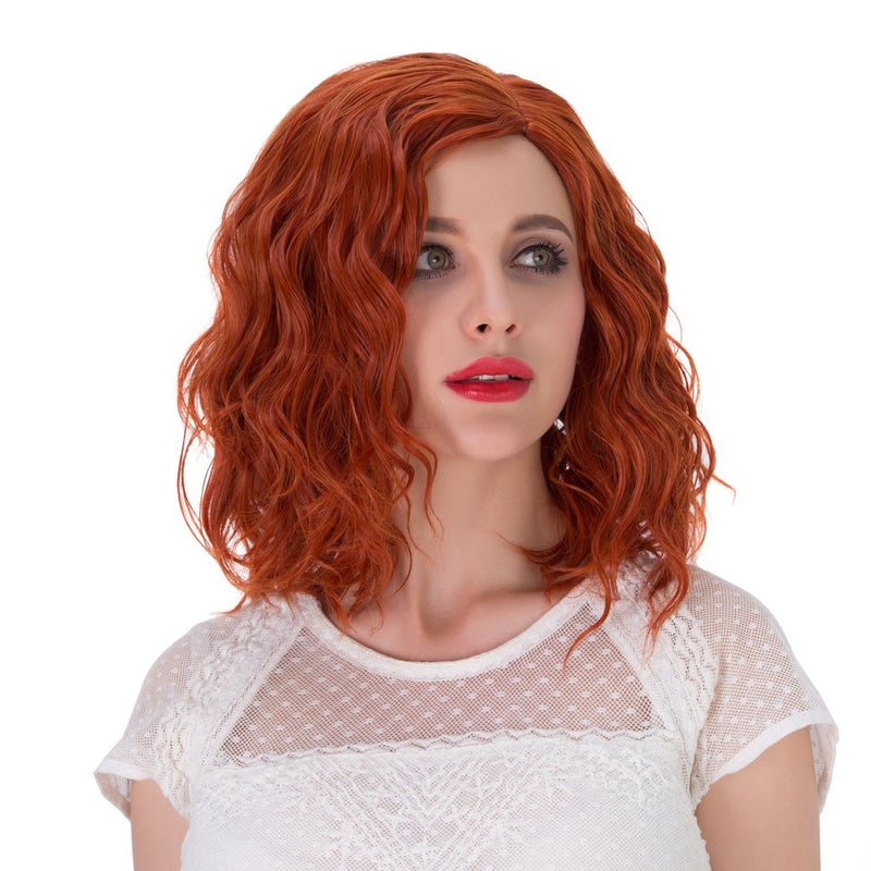 Aicos Short Curly Orange Wig Heat Resistant 35cm Fashion Ginger Red Wig Synthetic Auburn Bob Wig Suit for Daily Dress Carnival Party Masquerade Cosplay Curly Orange Wig+Wig Cap - Image 3
